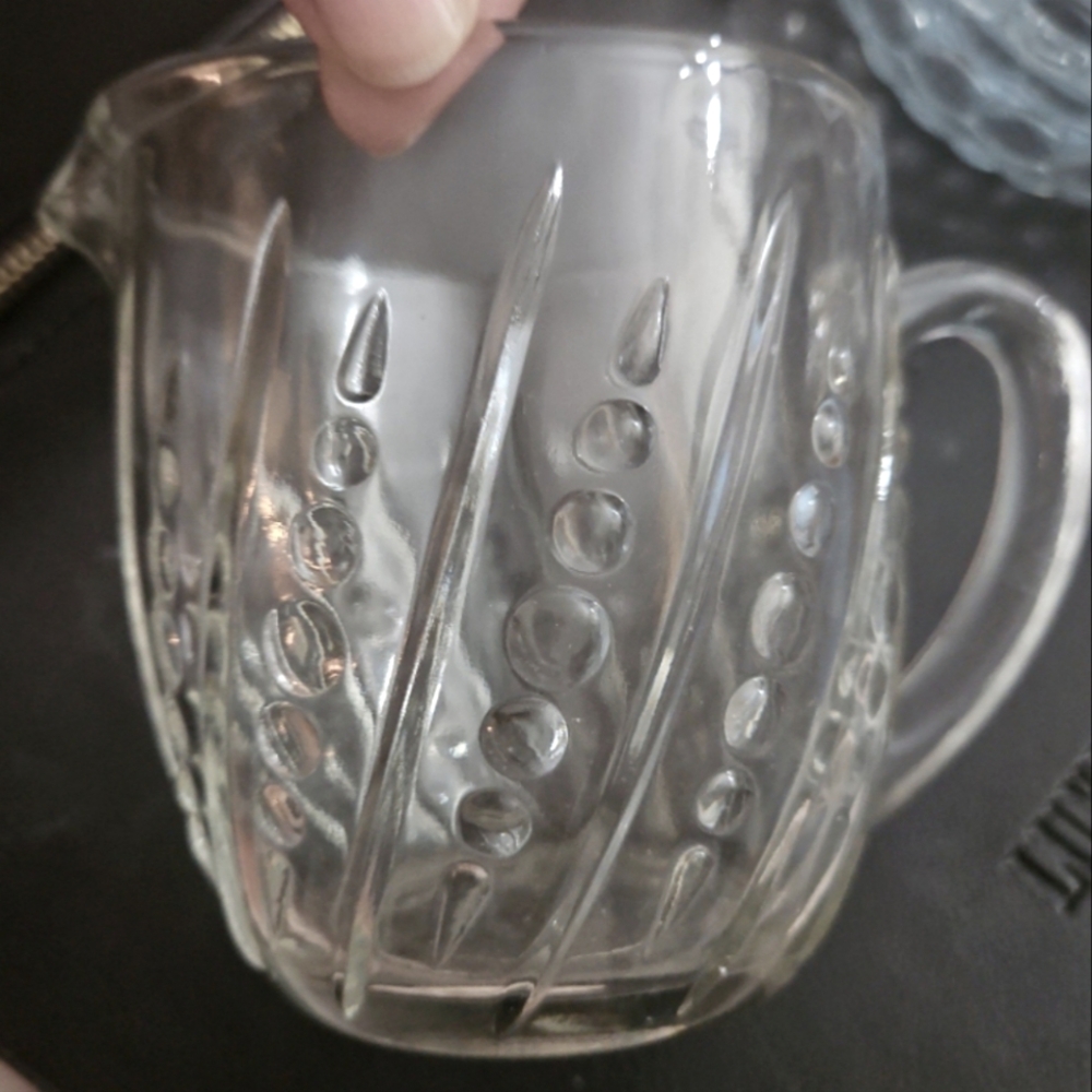 oyster and pearl embossed milk pitcher Anchor bubbleglass like